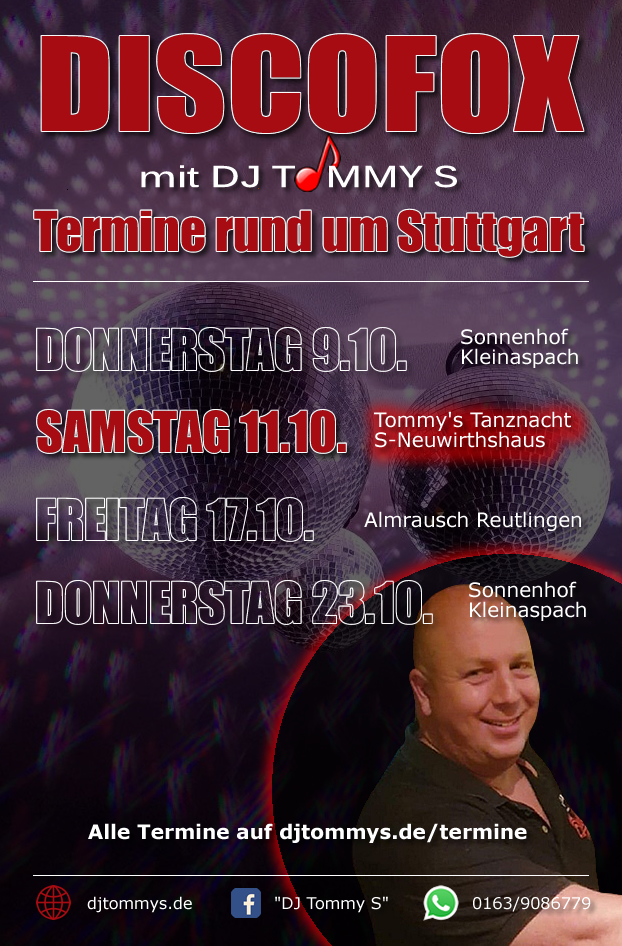 Termine DJ Tommy S Discofox Oktober 2025