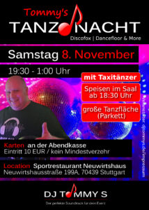 Tommy's Tanznacht Stuttgart Sportrestaurant Neuwirtshaus am 8. November 2025