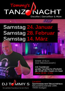 Tommy's Tanznacht Stuttgart Sportrestaurant Neuwirtshaus Frühjahr 2026 Tommy's Tanznacht Stuttgart Sportrestaurant Neuwirtshaus Frühjahr 2026