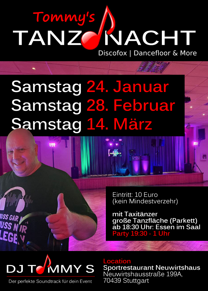 Tommy's Tanznacht Stuttgart Sportrestaurant Neuwirtshaus Frühjahr 2026