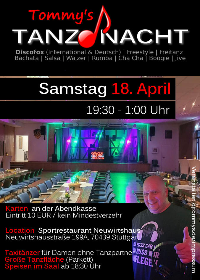 Discofox in Stuttgart -Tommy's Tanznacht am 18.4.2026 in Stuttgart-Neuwirtshaus