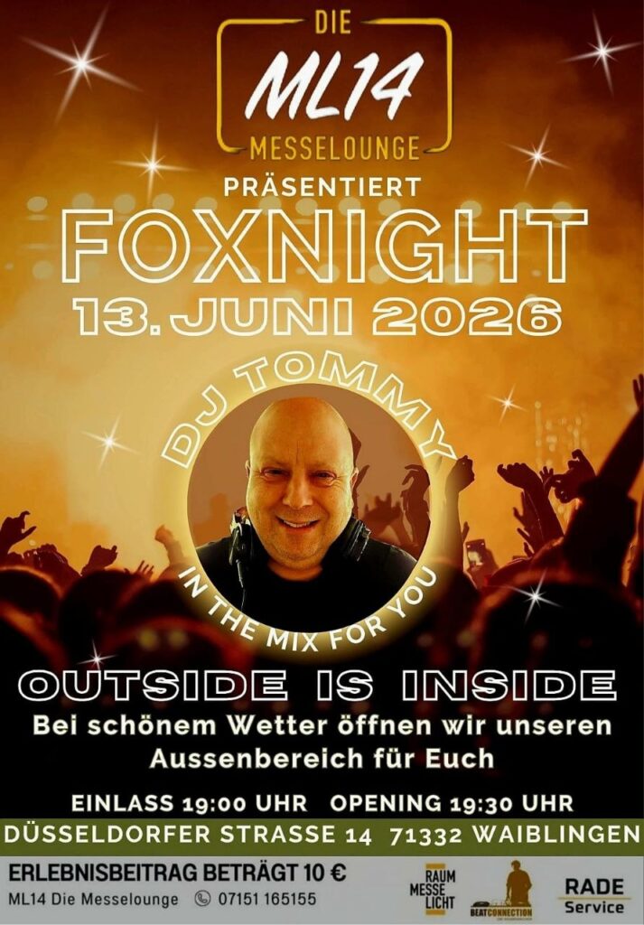 Foxnight ML14 Waiblingen Samstag 13. Juni 2026 mit Discofox DJ Tommy S