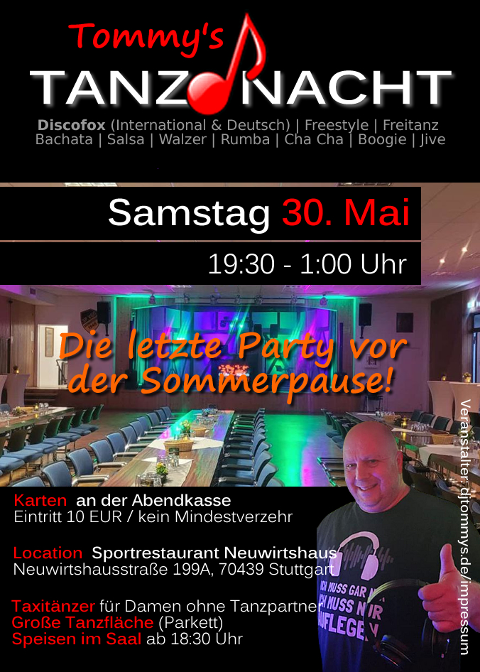 Tommy's Tanznacht in Stuttgart Neuwirtshaus am 30. Mai 2026